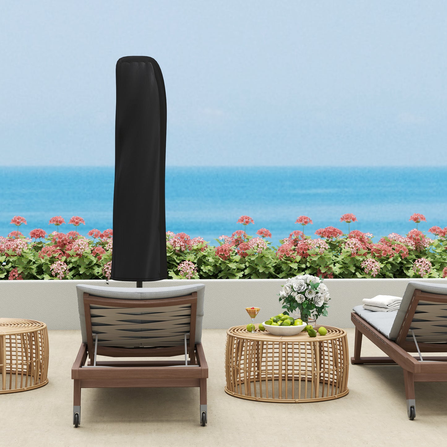 118.1" Patio Offset Umbrella with Cover and Wind Protection Strap,with Crank Handle and Tilt, UPF50+, Grey