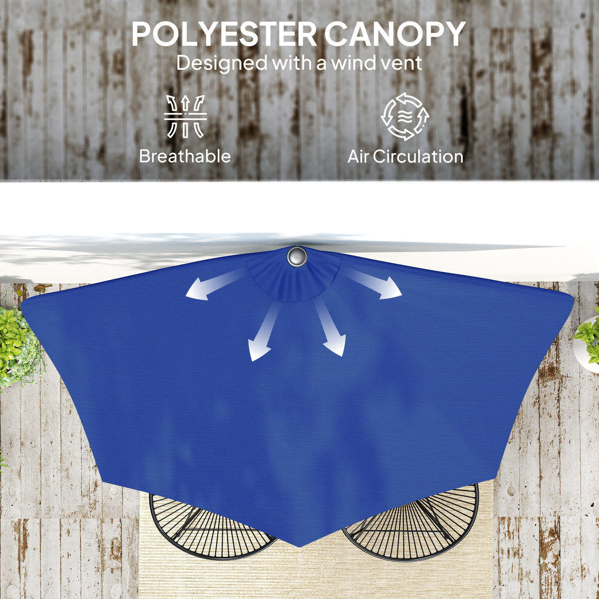 9ft Deep Blue Half Round Umbrella with 5 Ribs