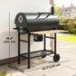 Charcoal BBQ Grill with Foldable Shelves, Barbecue Grill with Warming Rack, Thermometer, Wheels, Natural Wood and Black
