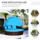 4 Pieces Outdoor Daybed with Retractable Canopy, Wicker Lounger Bed, Conversation Furniture Set, Dark Blue