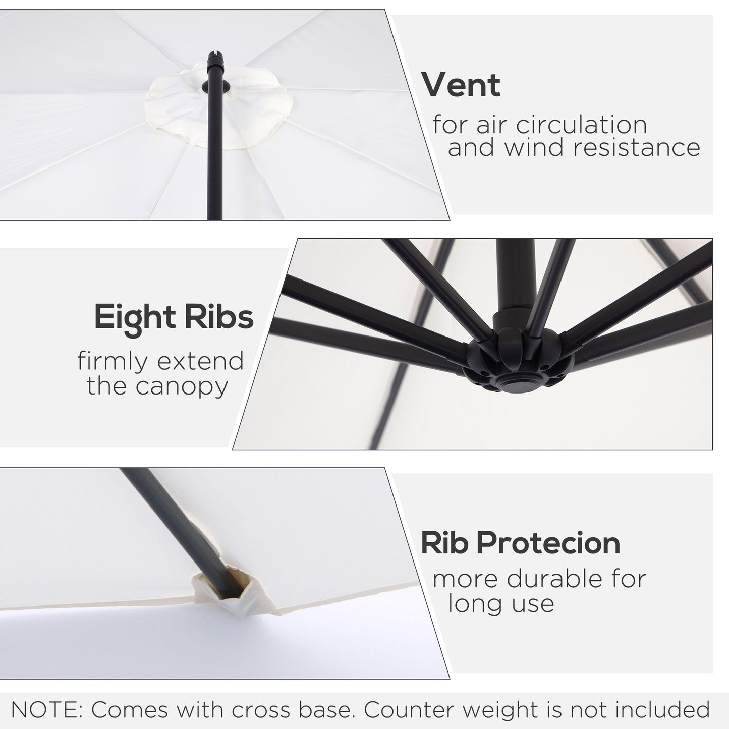 9.7ft Offset Patio UmbrellaCantilever Parasol with Crank Handle, 8 Ribs and Cross Base for Outdoor, Sun Shade, Cream