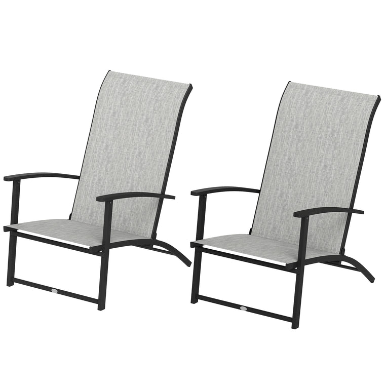 Folding Lawn Chairs with Armrests and High Back, Set of 2