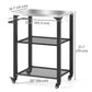 3-Shelf Outdoor Grill Cart Table with Stainless Steel Top, Hooks, Pizza Oven Stand on Wheels