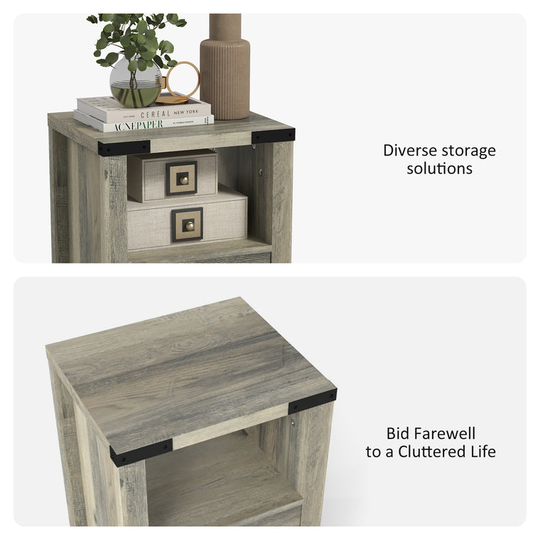 Farmhouse End Table with Drawer and Shelf - Grey