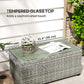 Wicker Outdoor Coffee Table, PE Wicker Rectangular Patio Table with Tempered Glass Top for Garden, Balcony, Light Grey