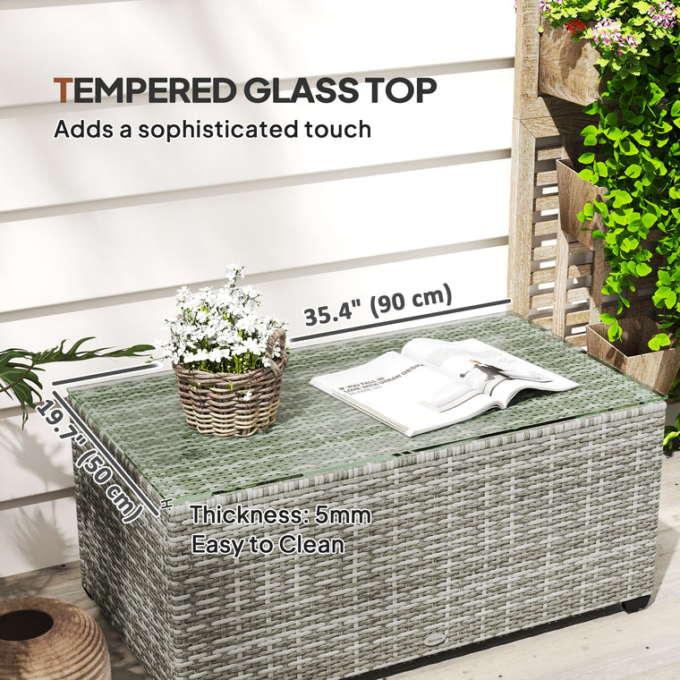 PE Wicker Rectangular Coffee Table with Glass Top