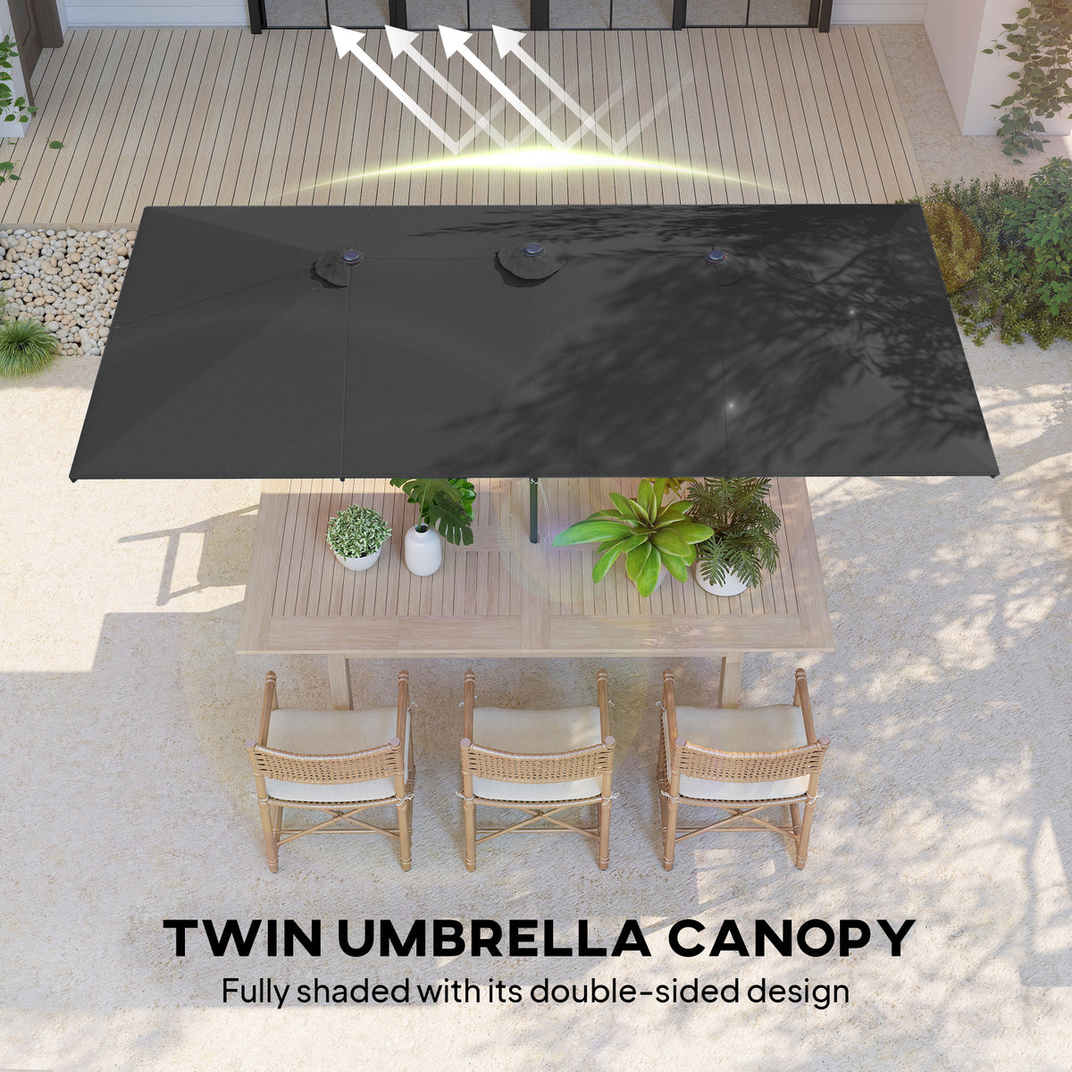 Grey Double-Sided Umbrella with Adjustable Height & 12 Ribs