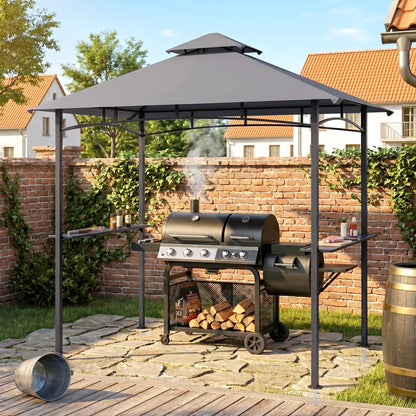 8' x 5' Grey BBQ Grill Gazebo with Double Tiered Canopy