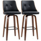 Bar Height Bar Stools Set of 2, PU Leather Upholstered Swivel Barstools with Solid Wood Legs Footrest and Tufted Back, Black