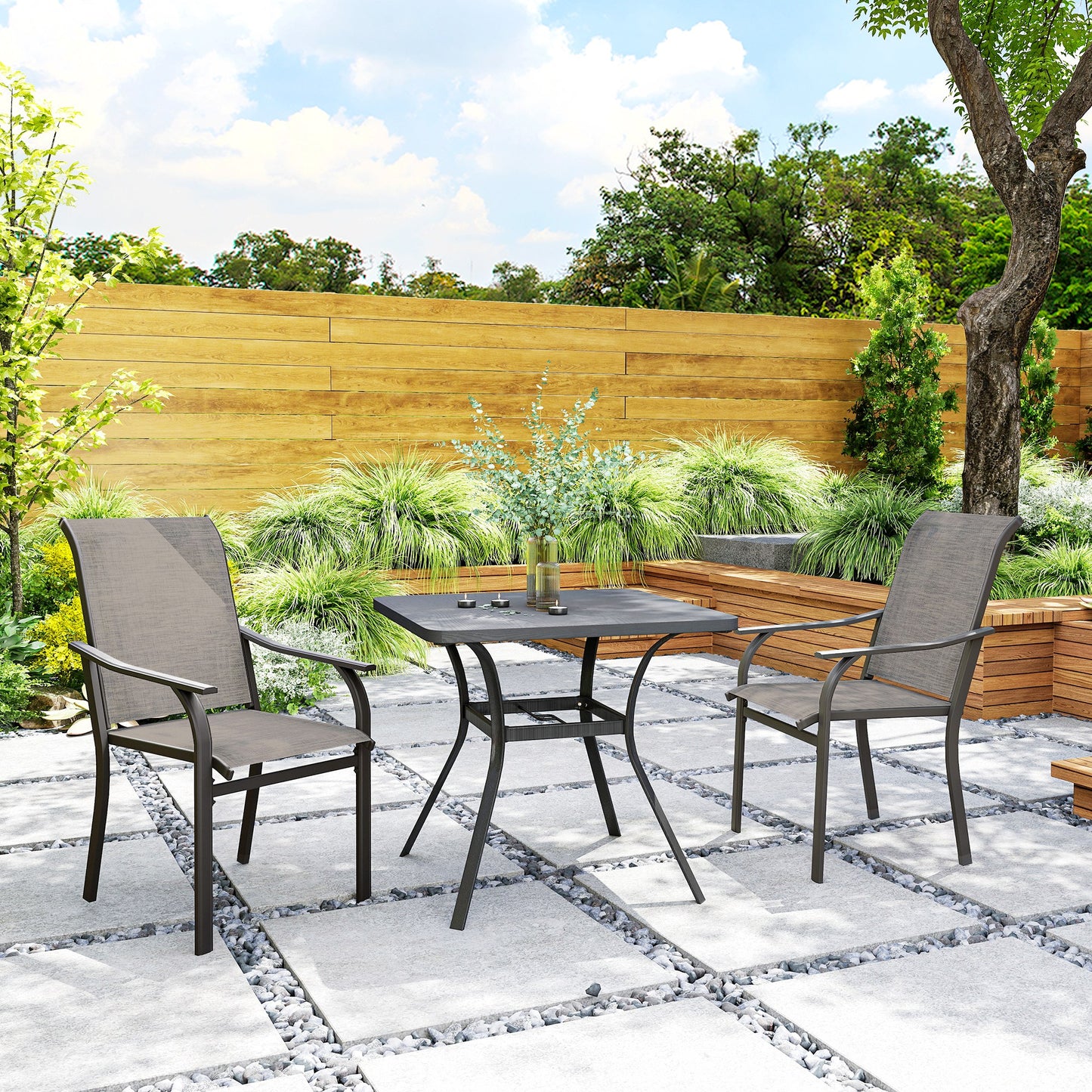 Patio Chairs Set of 2 with Armrest and High Backrest, for Backyard, Balcony, Porch, Poolside, Deck, Garden, Brown
