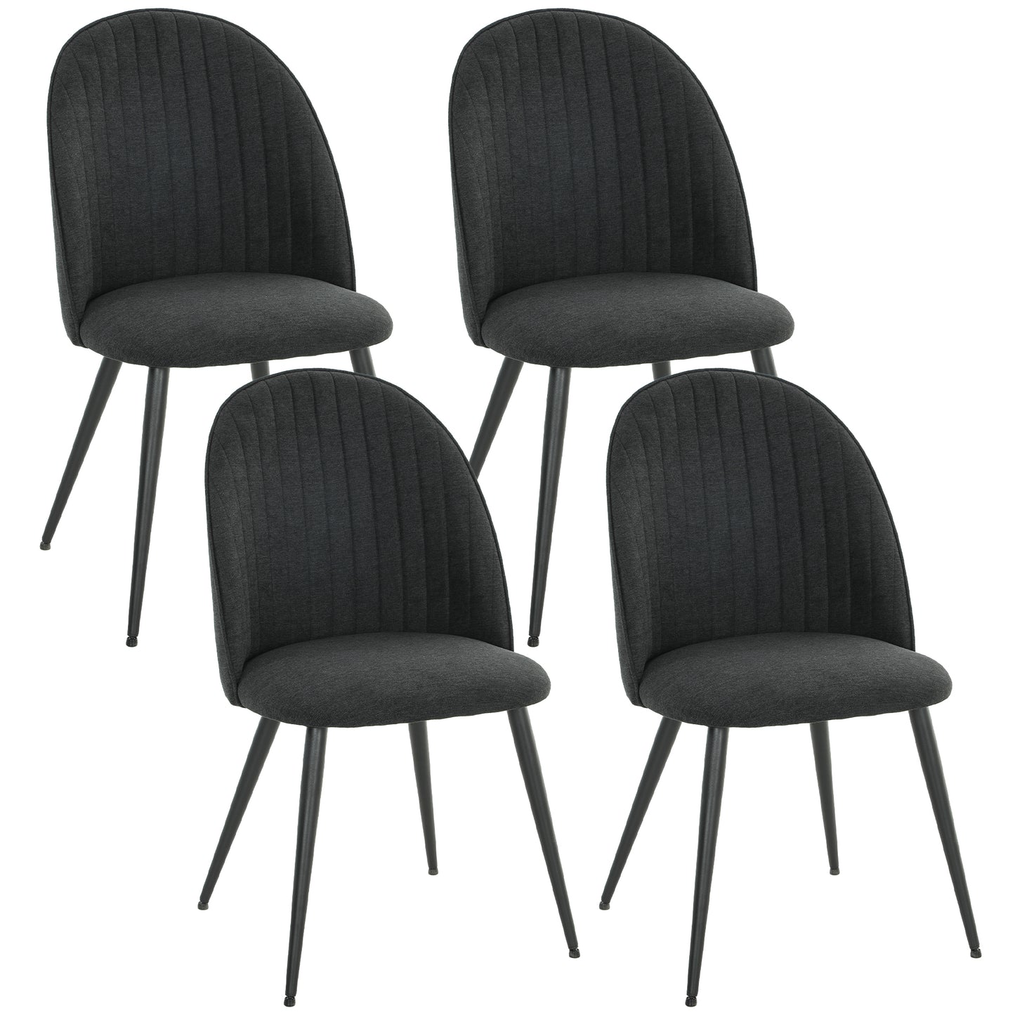 Set of 4 Modern Dining Chairs, Velvet Upholstered Kitchen Chairs with Steel Legs for Living Room, Black