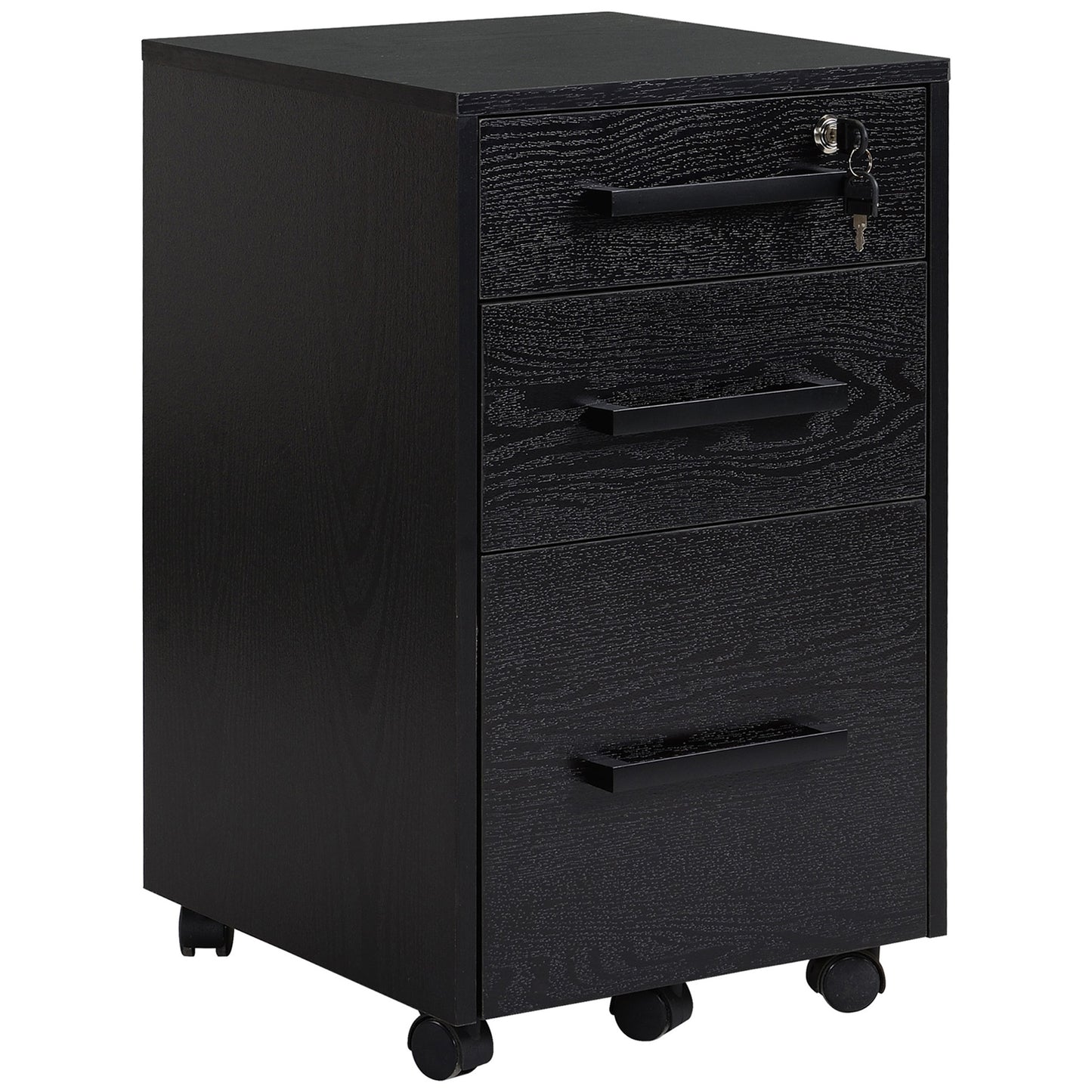 Lockable Vertical File Cabinet with Lock, 3 Drawer Filing Cabinet with Hanging Bars for Letter and A4 Size, Black