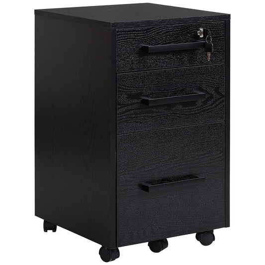 3-Drawer Vertical Filing Cabinet with Lock - Black