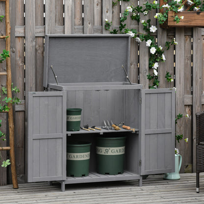 Wood Storage Shed with Double Doors and Tiered Shelves