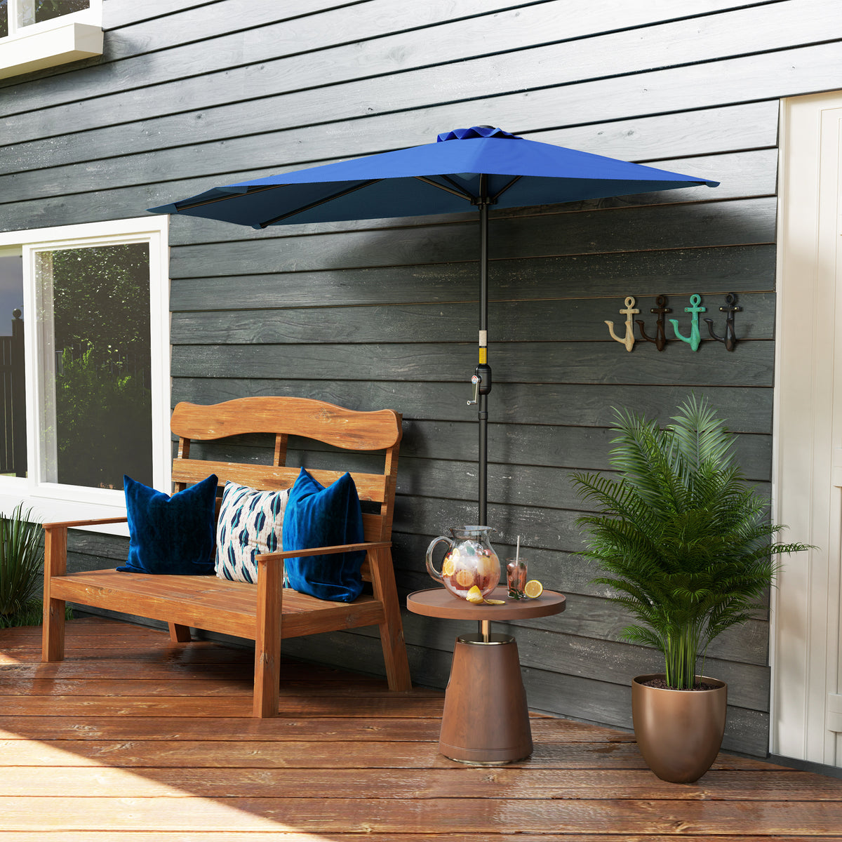 9ft Deep Blue Half Round Umbrella with 5 Ribs