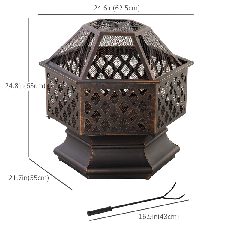 Bronze 24.5" Wood-Burning Fire Pit with Mesh Lid