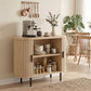 Sideboard Buffet Cabinet with Curved Tambour Doors and Storage, Natural Wood