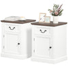 Set of 2 End Tables with Drawer and Cabinet - White