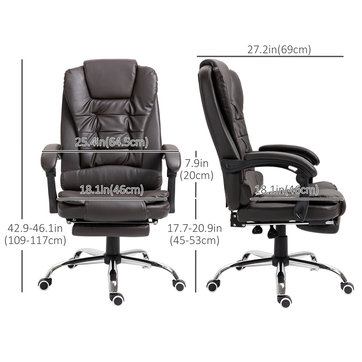 High Back Office Chair PU Leather Executive Office Chair with Retractable Footrest Padded Armrest Coffee