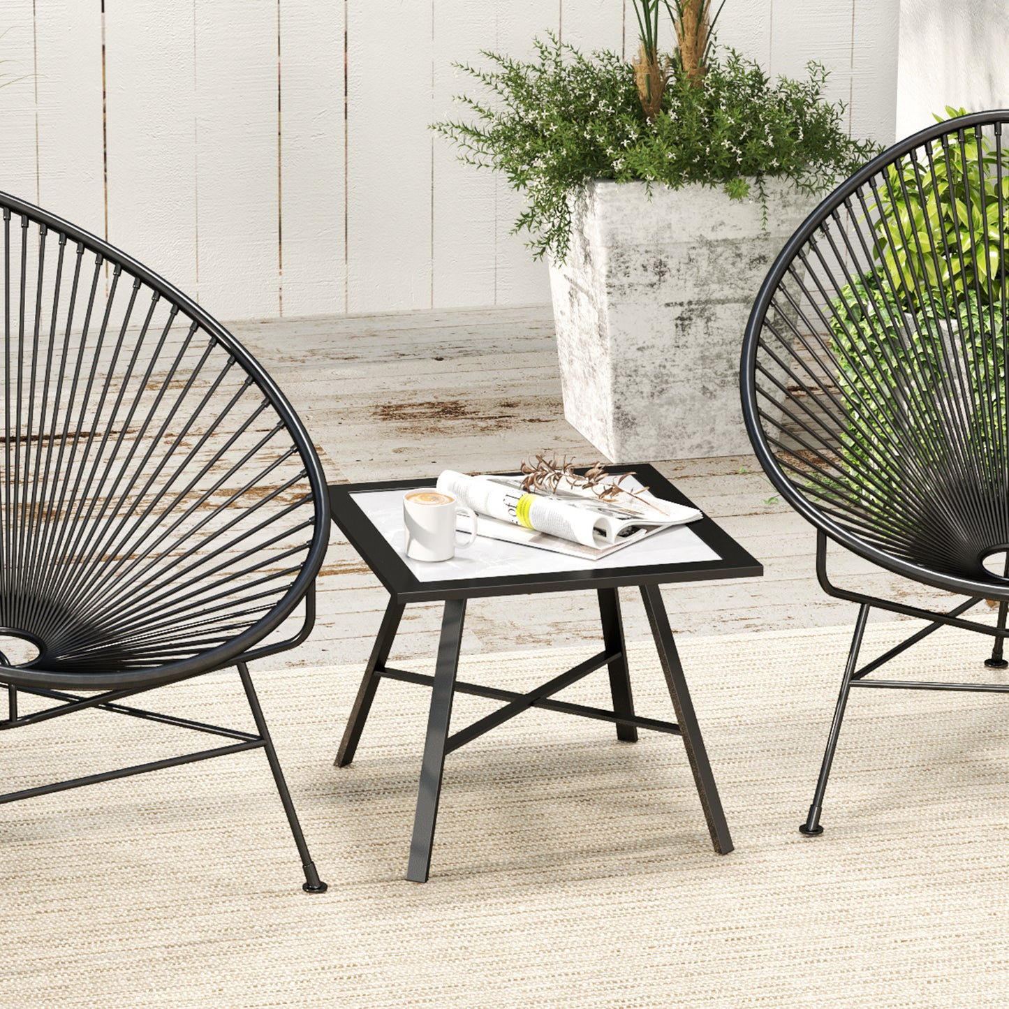 Small Outdoor Side Table, Patio Side Table with SPC Tabletop for Garden, Patio, Lawn, Grey