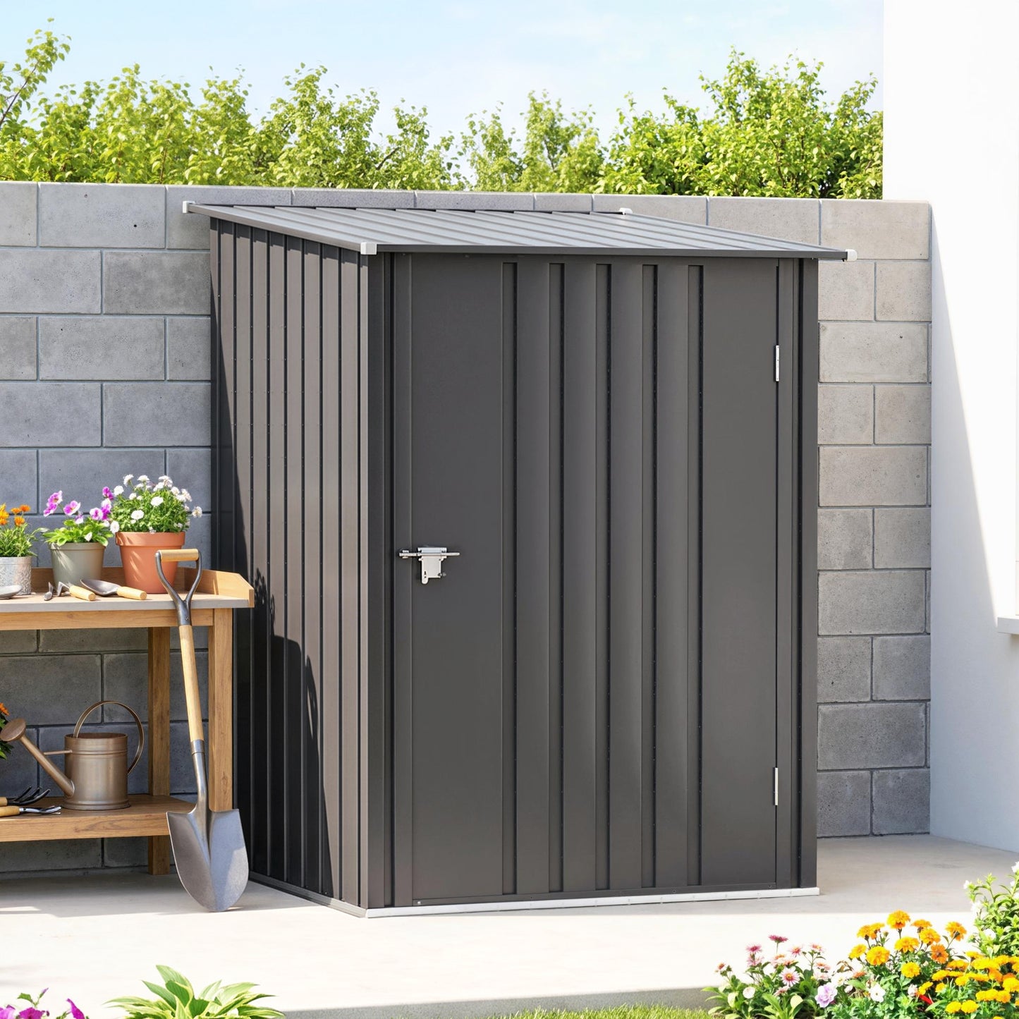Garden Tool Storage Shed, Small Steel Shed with Lockable Door for Garden & Patio, Galvanized Steel Construction, Dark Gray