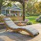 Folding Chaise Lounge Chair Outdoor, Acacia Wood Lounger Tanning Chair with Cushion, Headrest, Light Grey