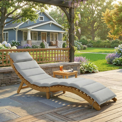 Acacia Wood Folding Chaise Lounge with Cushion and Headrest