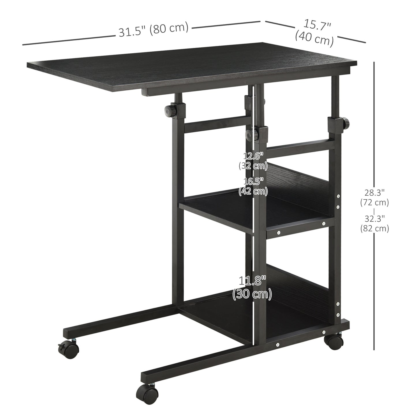 Mobile Standing Desk, Adjustable Height 31.5 inch Stand Up Desk with Wheels for Home Office, Black