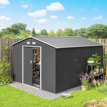 9' x 10.6' Metal Garden Shed with Double Doors and Foundation Kit