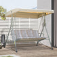 3-Seat Patio Swing Chair, Outdoor Porch Swing Glider with Adjustable Canopy, Light Brown