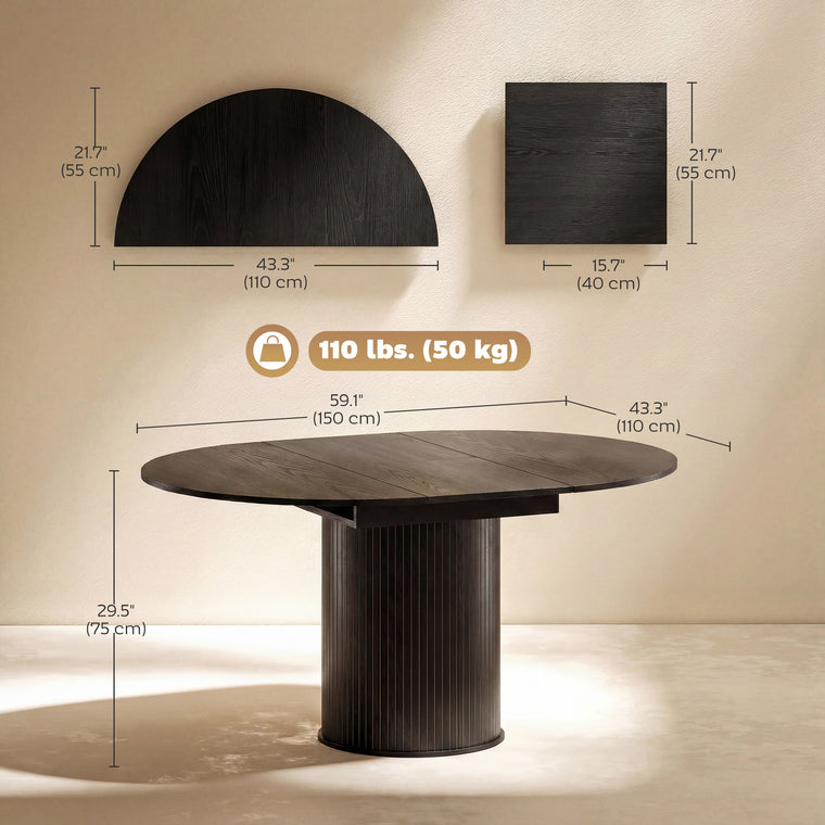 43.5"-59" Extendable Farmhouse Dining Table - Black Wood Grain