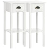 Set of 2 Slim End Tables with Drawer and Shelf - White