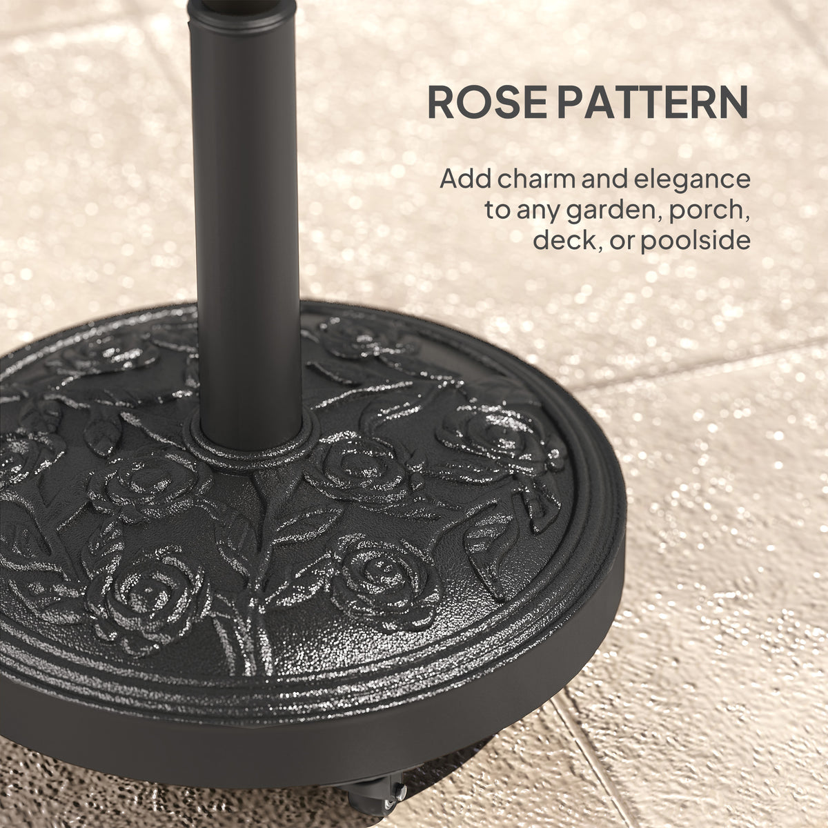 Black Resin Round Umbrella Base, 46 lbs with Wheels