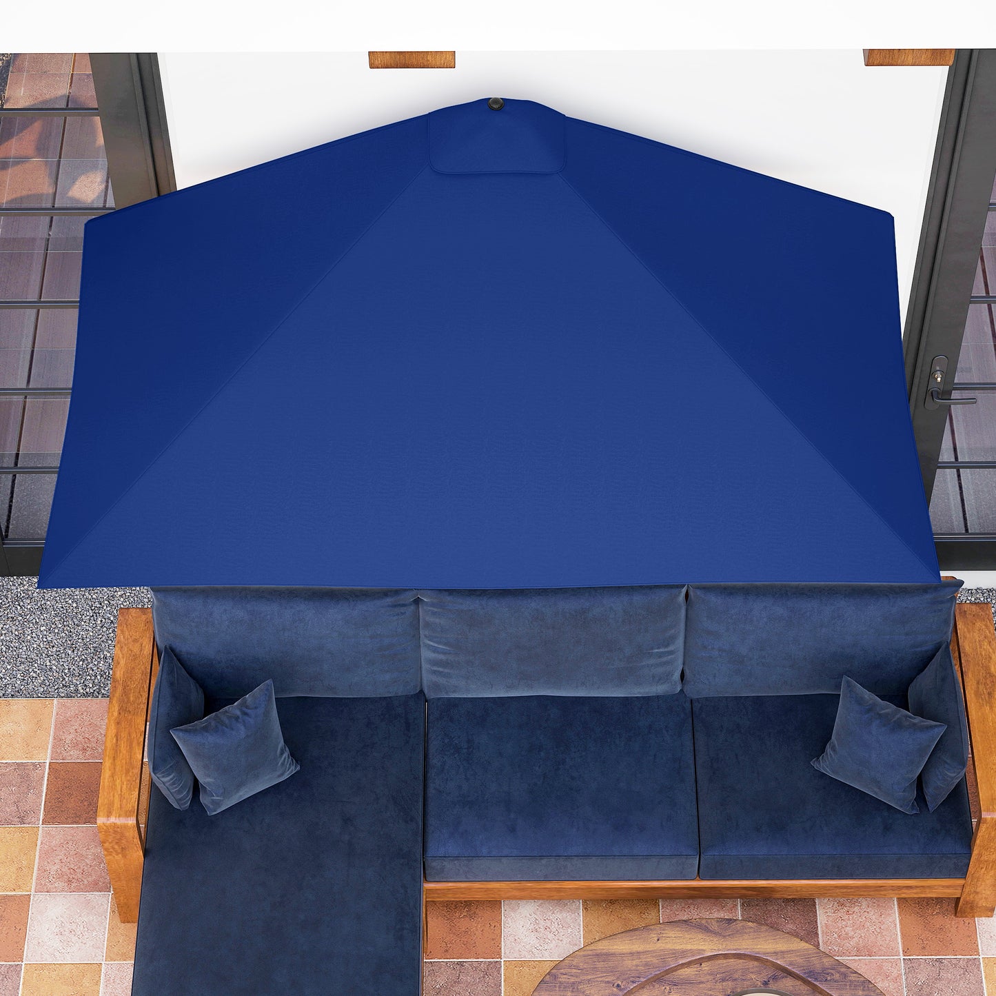 8ft Half Round Umbrella Outdoor Balcony Parasol Patio Garden Outdoor Window Sun Shade w/ 5 Ribs