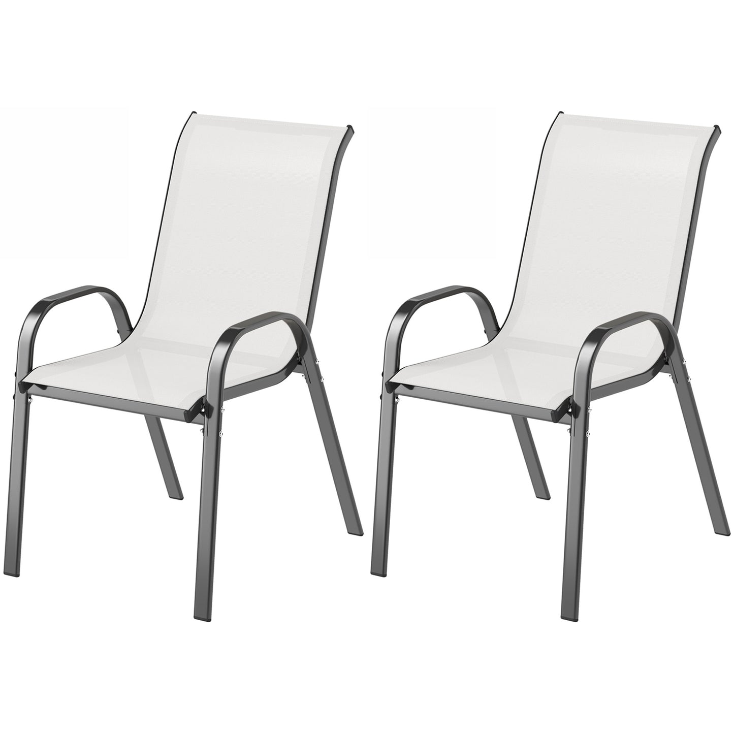 Set of 2 Outdoor Dining Chairs, Stackable Lawn Chairs with High Back, Breathable Mesh Seat for Garden Porch, Black