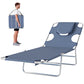 Folding Outdoor Lounge Chair, 5-Level Tanning Chair with Face Hole, Side Pocket, Carry Strap for Beach Pool, Grey