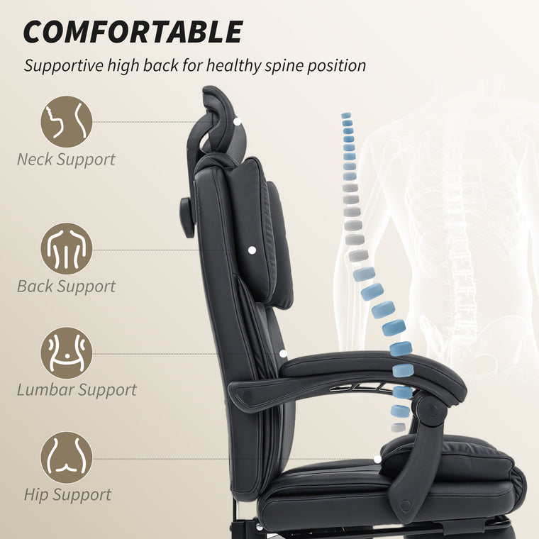 Reclining Executive Office Chair with Headrest and Footrest
