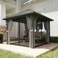 10' x 10' Hardtop Gazebo with Galvanized Steel Roof, Permanent Garden Gazebo with Netting and Curtains