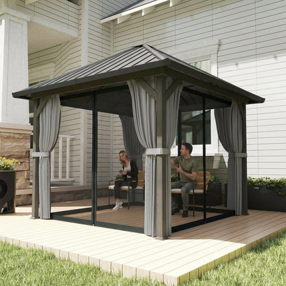 10' x 10' Hardtop Gazebo with Steel Roof & Curtains