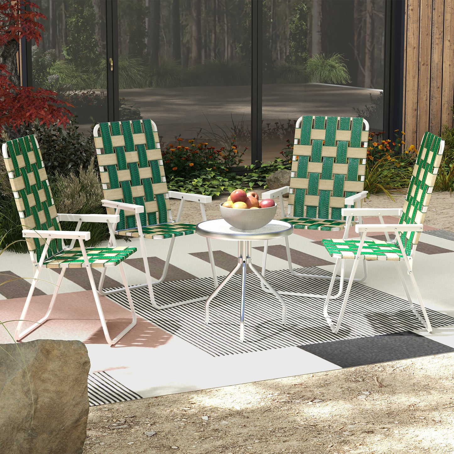 Set of 4 Folding Patio Chairs, Portable Chair Set with Armrests for Camping, Garden, Pool, Beach, Green
