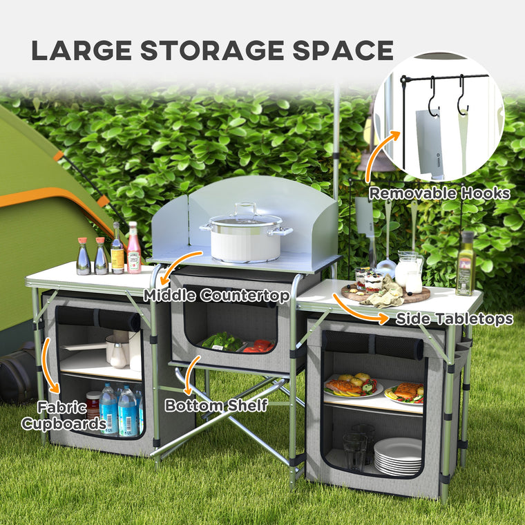 Grey Aluminum Folding Camping Kitchen with Fabric Cupboards