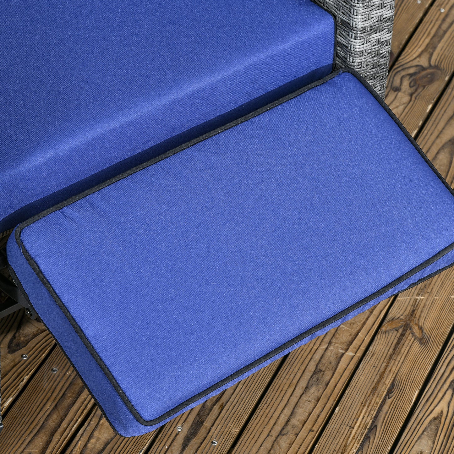 Outdoor Recliner Chair with Adjustable Backrest, Cushion, Side Tray, Dark Blue