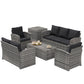 6 Pieces Wicker Patio Furniture Set with Cushions, 7-Seater Rattan Patio Sofa Set with Storage Table, Black