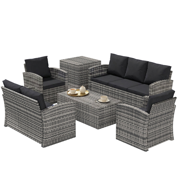 6-Piece Rattan Sofa Set with Storage Table, Seats 7