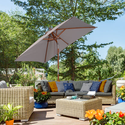 6.6x5ft Grey Fir Wood Market Parasol with Tilt Mechanism