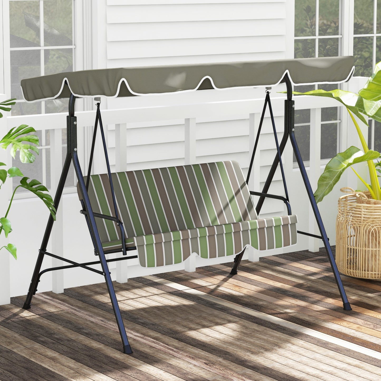 3-Seater Outdoor Porch Swing with Adjustable Canopy, Patio Swing Chair for Garden, Poolside, Backyard, Red