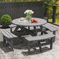 8 Seater Round Wooden Pub Bench & Picnic Table, Patio Dining Set for Outdoor Patio (Umbrella Not Included)
