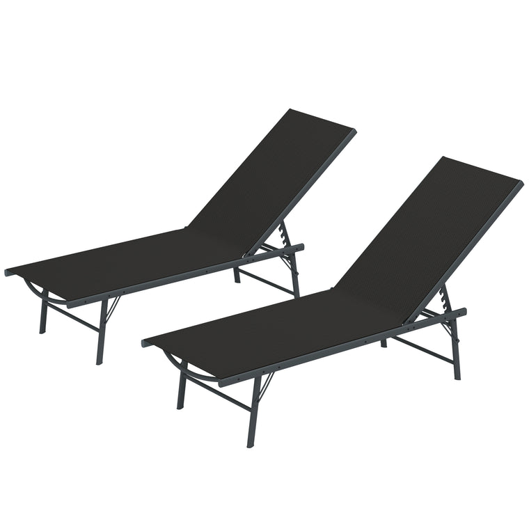 Folding Reclining Chaise Lounge with Mesh Seat, Set of 2