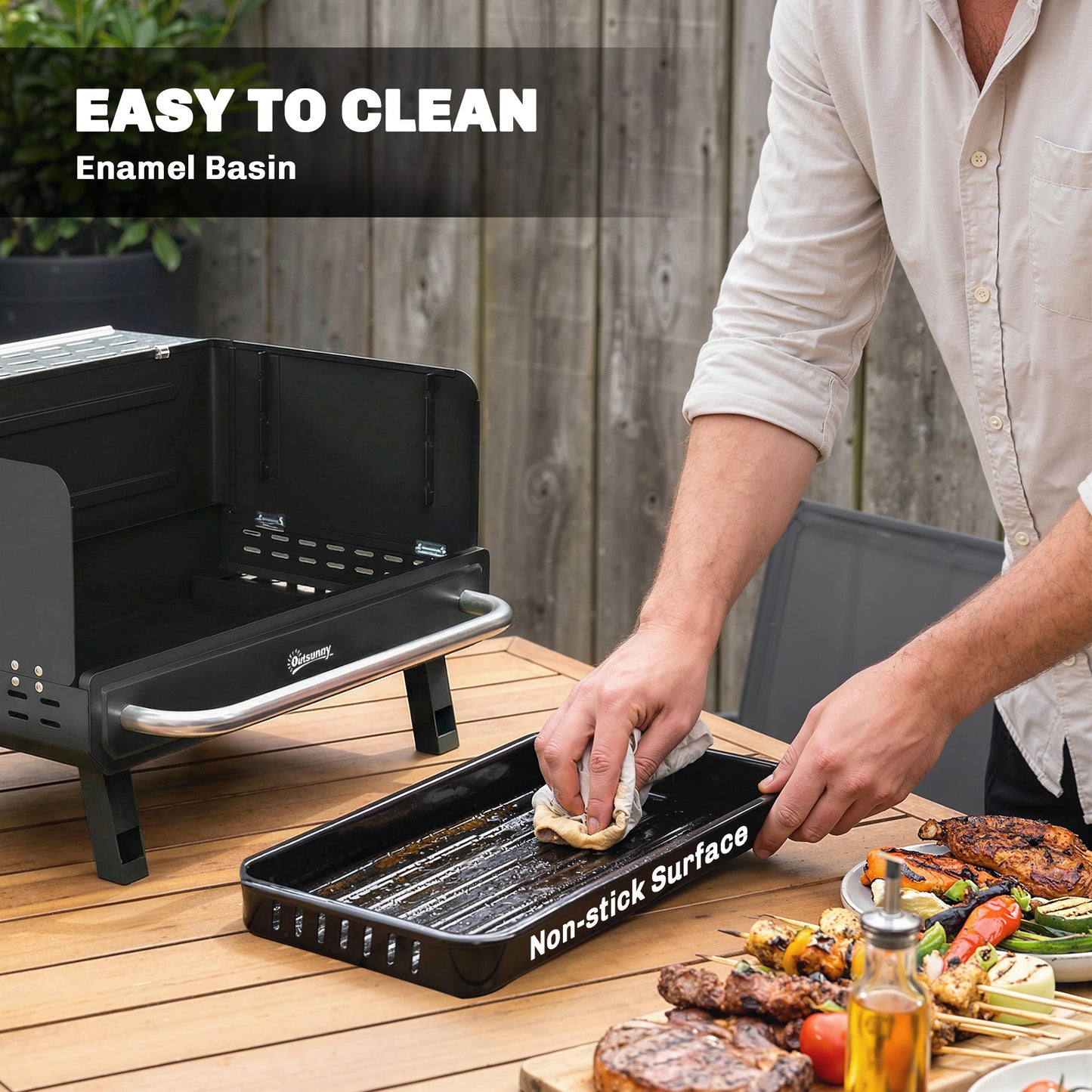 Charcoal BBQ Grill, Portable Barbecue Grill with Adjustable Grates, Foldable Legs, Side Shelf for Camping Travel, Black