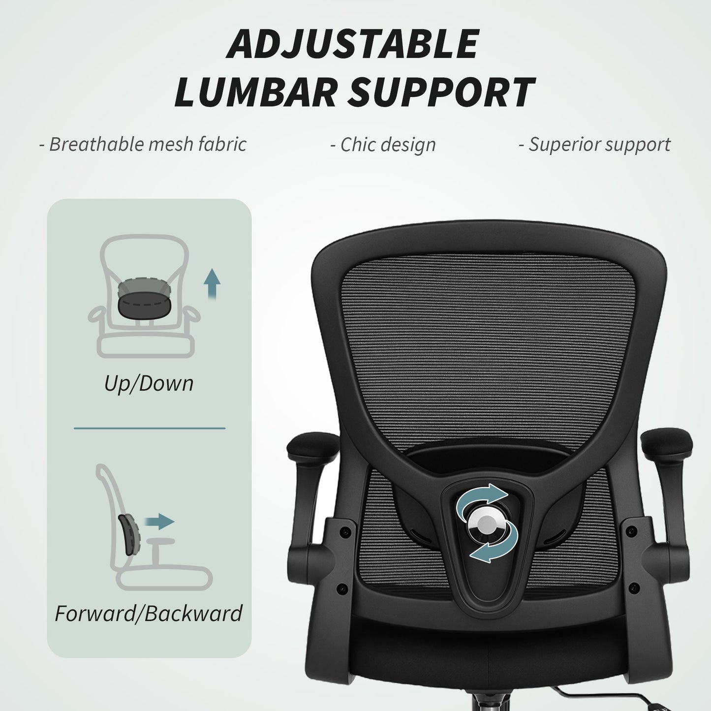 Ergonomic Mesh Office Chair with 4D Lumbar Support, Swivel Desk Chair with Flip-up Armrests, Tilt Function, Black